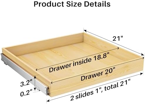 Pull Out Cabinet Organizer, Soft Close Wooden Slide Out Drawers for Pots and Pans, Full-extension Roll Out Shelves for Kitchen Cabinets, Pantry Organization, Bottom & Side Mount(21"W X 21"D x 3.4''H) - Image 2