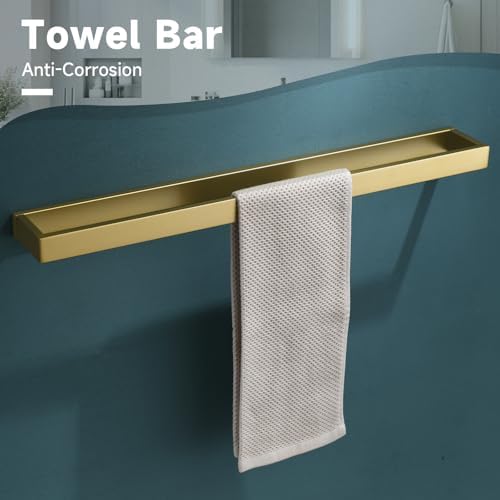 Brushed Gold 5-Pieces Bathroom Hardware Set Towel Bar Set,Stainless Steel Bathroom Hardware 23.6 Inch Towel Bar Towel Holder Set Wall-Mounted - Image 2