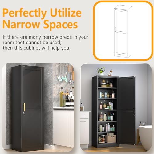 Ckzbx Metal Locker Tall Narrow Storage Cabinet, 67" H Locking Tool File Cabinets Snack Locker Organizer for School Classroom,Bedroom,Gym Home Office,Entryway and Hallway (20" W 1Door Black) - Image 5