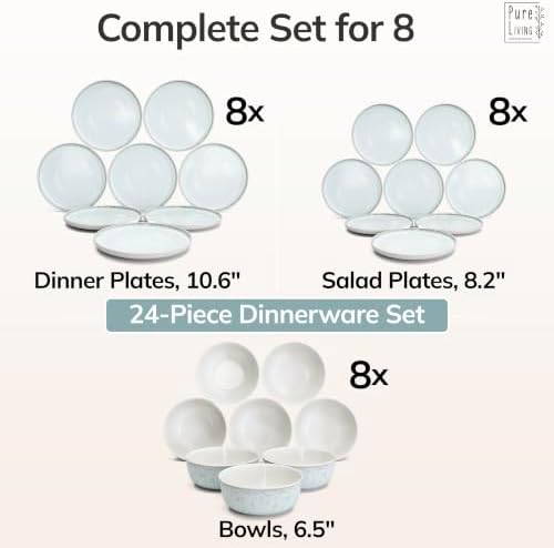 24 Piece Stoneware Dinnerware Set for 8, Handcrafted Plates and Bowls Set - Image 6