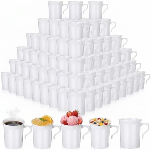 LemonRoad 100 Pcs 8 oz Disposable Hard Plastic Coffee Cups Bulk, White by Unknown