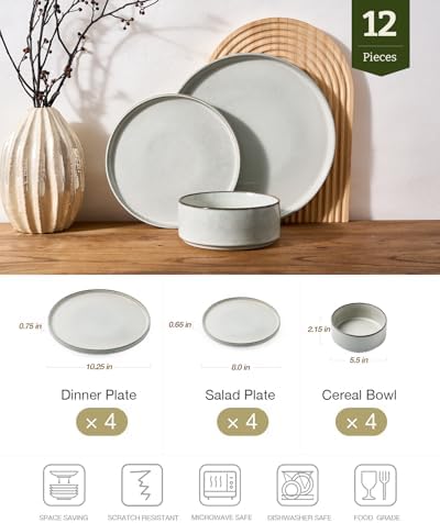 Famiware Annecy 12-Piece Stoneware Dinnerware Set, Grey White - Image 2