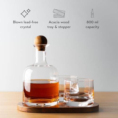 Cork & Mill Whiskey Decanter Set with Glasses, Wood Tray and Stopper - Image 3