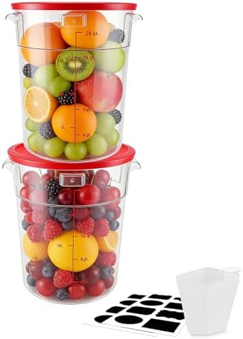 2 Pack Square Food Storage Container With Lid,12-22 Quart Commercial Storage Box With Scale & Handle,Cake Making,Dough Marinating Meat,Kitchen Supplies (Polycarbonate, Round 22 Quart) by WELKORCateringEquipment