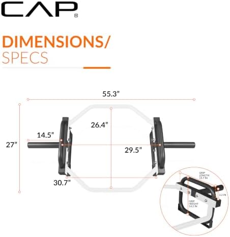CAP Olympic Trap & Shrug Bar with Elevated Grip, 500-Lb Capacity - Image 4