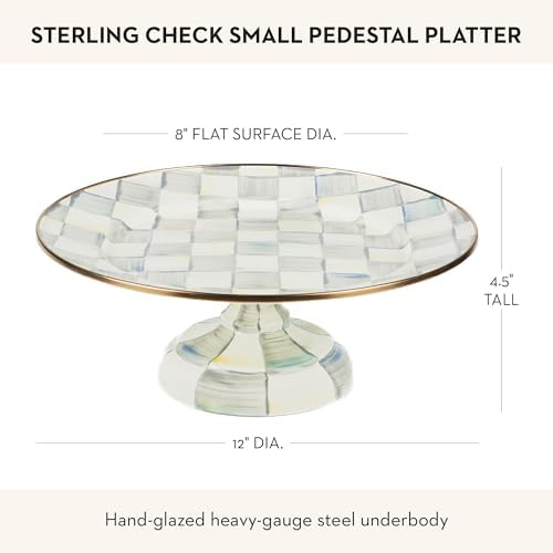 MACKENZIE-CHILDS Pedestal Platter, Small, Gray-and-White Sterling Check - Image 4