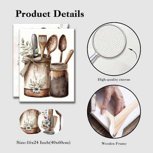 Doqueodas 2Pcs Vintage Country Style Kitchen Canvas Wall Art 16x24 Inch - Image 5