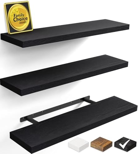 BAYKA Black Floating Shelves 35.4in, Set of 3, Wall Mounted for Wall Decor by Bayka