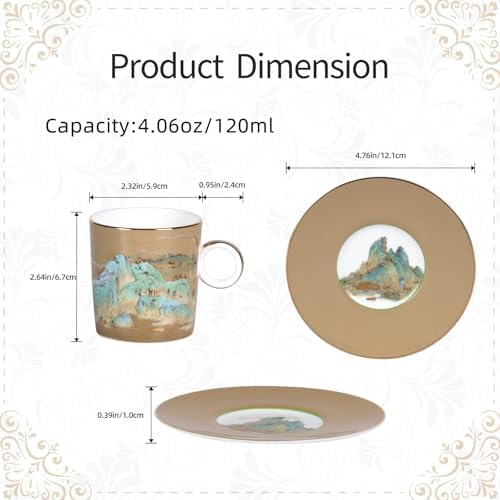 KAMMAK Tea Cups and Saucers Set of 2, Porcelain Coffee Cups, JBE008 - Image 2