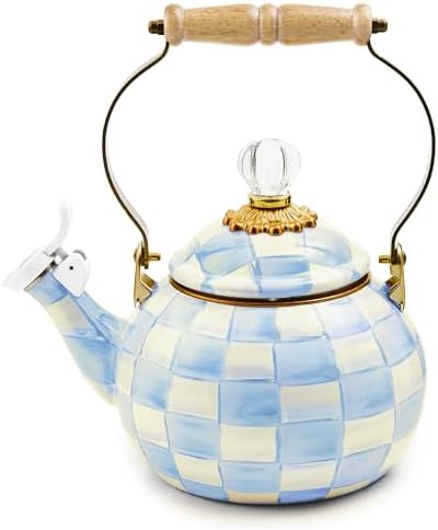 MACKENZIE-CHILDS Whistling Tea Kettle, Light-Blue-and-White Sky Check by Unknown