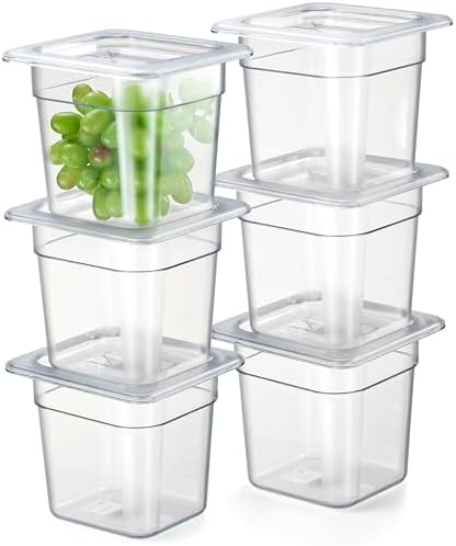 CURTA 6-Pack 1/6 Size 6" Deep NSF Polycarbonate Food Pans with Handled Lids & Drain Trays | Dishwasher & Freezer Safe Clear Container for Prep Tables, Buffet, Salad Bar, Commercial & Home Kitchen by CURTA