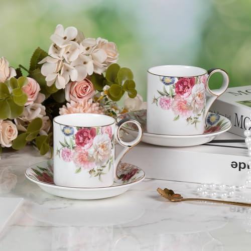 KAMMAK Tea Cups and Saucers Set of 2, Porcelain Coffee Cups, JBE014 - Image 7