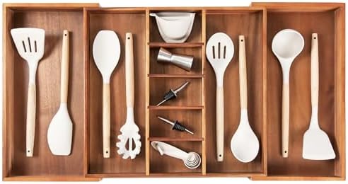 KitchenEdge Utensil & Junk Drawer Organizer, 18.5-33 in, Acacia by KitchenEdge