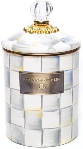 MACKENZIE-CHILDS Enamel Canister, Medium, Gray-and-White Sterling Check by Unknown