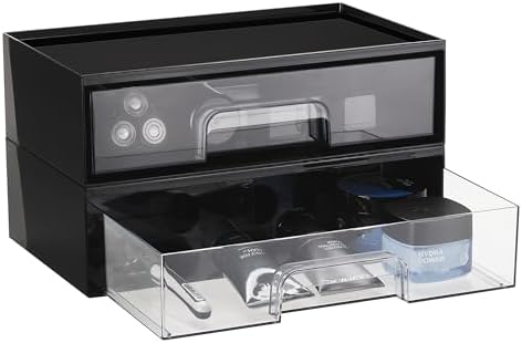 Vtopmart Black Stackable Storage Drawers, 2 Pack Wide Organizers by Vtopmart