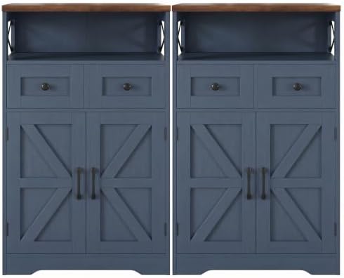 Farmhouse Storage Cabinet Set of 2, Small Kitchen Pantry Coffee Bar Cabinet by Befrases