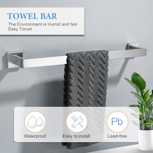 Brushed Nickel Bathroom Towel Bar Set Bathroom Accessories Hardware Set Including Double Towel Bar Towel Ring Coat Hook and Toilet Paper Holder with Shelf. Wall Mounted Stainless Steel - Image 2