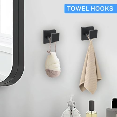 5 Pieces Towel Bar Set Matte Black Bathroom Hardware Accessories Set Include Towel Rack TP Holder Towel Ring Coat Hooks Stainless Steel Wall Mounted Towel Holder Set for Bathroom,23.6 in - Image 5