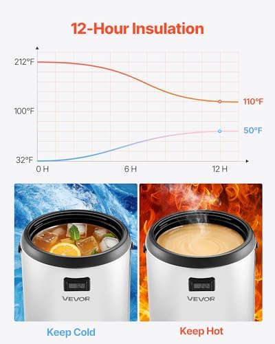 VEVOR Insulated Beverage Dispenser, 3.2 Gal/12L Stainless Steel Thermal Drink Server with Spigot & Temp Display, Suitable for Hot and Cold Drinks, for Tea Coffee Water in Cafes & Restaurants, 2 Pack - Image 3