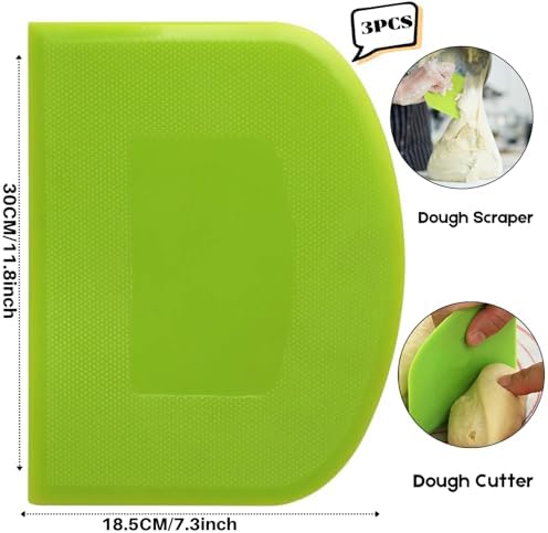 SURDOCA Dough Scraper Bench Scraper - 3P 11.8x7.3" Plastic Flexible Bowl Scraper, Sharp Edge & Angles Cake Scraper. Non-Slip Bakeware Decorating Tools Sculpting & Modeling Tools - White+Yellow+White - Image 2