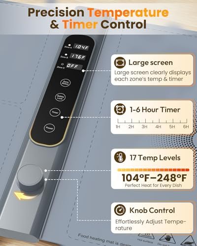 Warming Mat for Food with 3-Zone Independent Control, Extra Large 40"x17" - Image 5