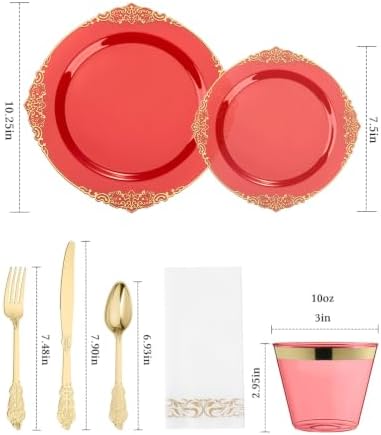 Bestluck 350PCS Clear Red Plastic Plates for 50 Guests - Image 3