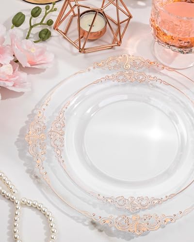 Nervure 350Pcs Rose Gold Plates, Disposable Dinnerware Set for 50 Guests - Image 5