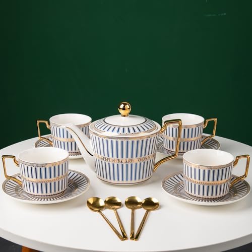 CwlwGO-Bone China Blue And White Tea Cup Sets,Ceramic Cup and Saucer Service for 4,Elegance Afternoon teapot and cup Set,Tea Sets for Women, Tea Cups and Saucer Set for Adults. by HappleCwlwgoHome