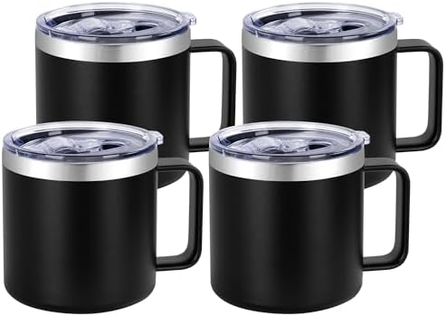 VEGOND 14 oz Insulated Stainless Steel Travel Coffee Mug with Handle, Black 4 Pack by VEGOND