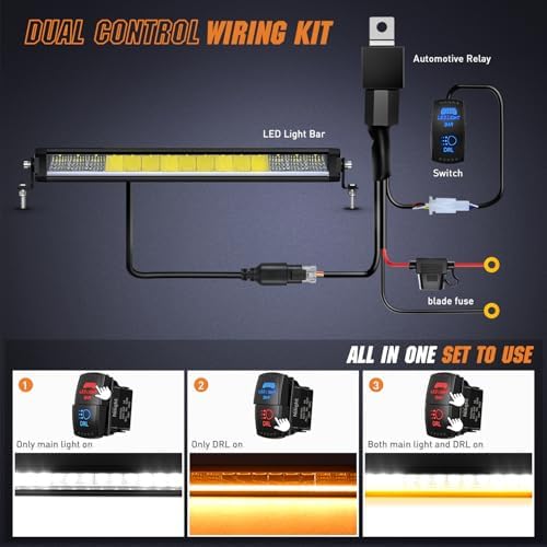 Nilight LED Light Bar with Amber DRL 19.5 Inch 75W Single RowLight - Image 6