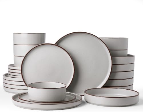Famiware Nebula Ridge 24-Piece Dinnerware Set with Pasta Bowls, Light Gray by Famiware