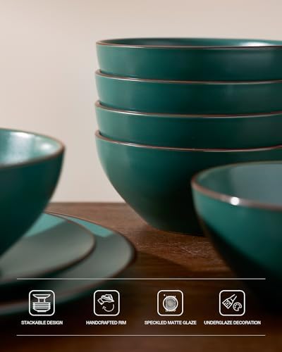 Famiware Venus Stoneware Dinnerware Sets with Pasta Bowls, Dishes Set for 6 - Image 6