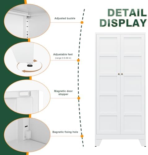 Letaya 72" H Metal Storage Cabinet with 2 Doors and 4 Shelves,Tall Kitchen Pantry Cabinets,Utility Pantry Organizers for Cupboard/Dining/Bathroom/Home Office/Garage (White, 72" H x 18" D x 33.5" W) - Image 4