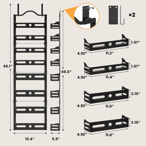 8-Tier Pantry Door Organizer, 2 IN 1 Wall Mount or Over The Door Pantry Organizer, Door Spice Rack with Adjustable Baskets, Over Door Organizer for Kitchen (12.4"W x 5.5"D x 66.1"H,1 Pack, Black) - Image 2