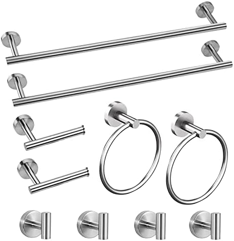 Cilee 10 Piece Brushed Nickel Bathroom Accessories Set, 16 inch Brushed Nickel Bathroon Hardware Set Towel Bar Ring Toilet Paper Holder Robe Towel Hook SUS304 Stainless Steel by Cilee