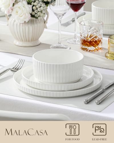 MALACASA Porcelain 12 Pieces Plates and Bowls Set, Dinnerware Set for 4 - Image 3