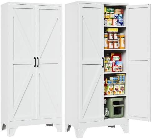 Letaya 76" H Metal Garage Storage Cabinets,White Tall Kitchen Pantry Locker by LetayaMetalCabinets