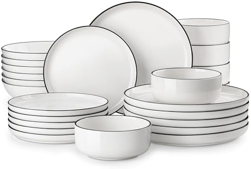MALACASA 24 Pcs Porcelain Plates and Bowls Sets,Dinnerware Set for 6,White by MALACASA