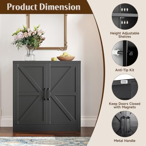 Letaya 36" Metal Storage Cabinet,BlackSmall Kitchen Pantry,Office Credenza - Image 5