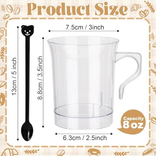 100 Pcs Plastic Coffee Cups Mugs with Handle Spoon 8 oz Tea Cup Bulk, Clear - Image 2