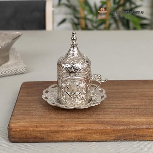 Alisveristime Premium Turkish Coffee Set - 12-Person Turkish Coffee, Cezve, 2-Person Cups, Delight Bowl, and Tray (4 Colors) (Silver) - Image 6