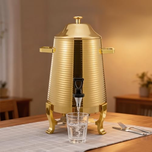 3.43Gallon Stainless Steel Hot Beverage Dispenser,Coffee Chafer Urn with Spigot&Fuel Holder,Cold&Hot Drinks Dispenser for Milk Coffee Tea Juice - Parties Catering Buffet Event (Gold,D) - Image 6