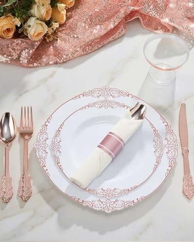 Goodluck 350 Piece Rose Gold Plastic Dinnerware Set for 50 Guests - Image 3