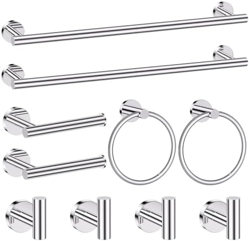 Chrome Bathroom Hardware Set,10 Pieces Towel Bar Towel Holder Set Includes Towel Bar, Toilet Paper Holder,Towel Ring and Towel Hook Wall Mount Bathroom Accessories Towel Racks for Bathroom by SOAEZ