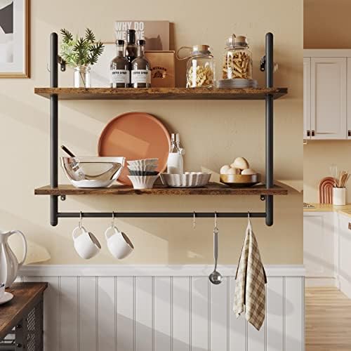Bestier 31" Industrial Pipe Wall Shelf with Towel Bar, Rustic Brown by Bestier