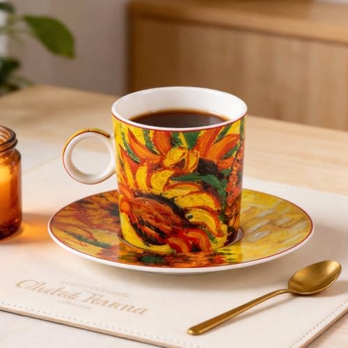 KAMMAK Tea Cups and Saucers Set of 2, Porcelain Coffee Cups, JBE006 - Image 4