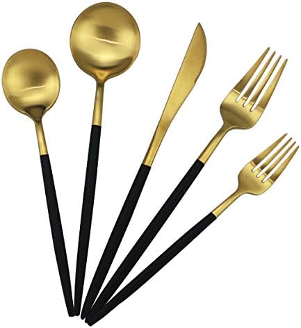 5-Piece 18/10 Stainless Steel Matte Gold Silverware Set, Kitchen Tableware Set, Dishwasher Safe by Gugrida