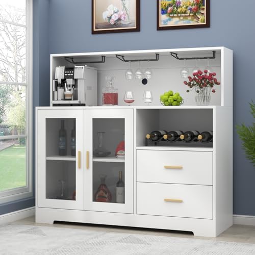 Bar Cabinet for Home with LED Light,Coffee Bar Cabinet w/ Wine & Glass Rack - Image 3