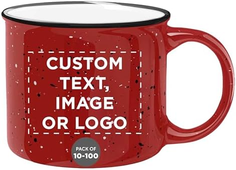 DISCOUNT PROMOS Custom Ceramic Campfire Coffee Mugs 13 oz. Set of 10/50/100, Personalized Bulk Pack - Perfect for Tea, Espresso, Cappuccino, Hot Cocoa - Red by DISCOUNTPROMOS