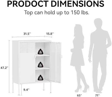 COFaR White Metal Storage Cabinet with Adjustable Shelves, 47”H Modern Buffet Sideboard & Coffee Bar Cabinet with Magnetic Doors, Ventilated Steel Organizer for Kitchen, Dining Room, Home Office - Image 2